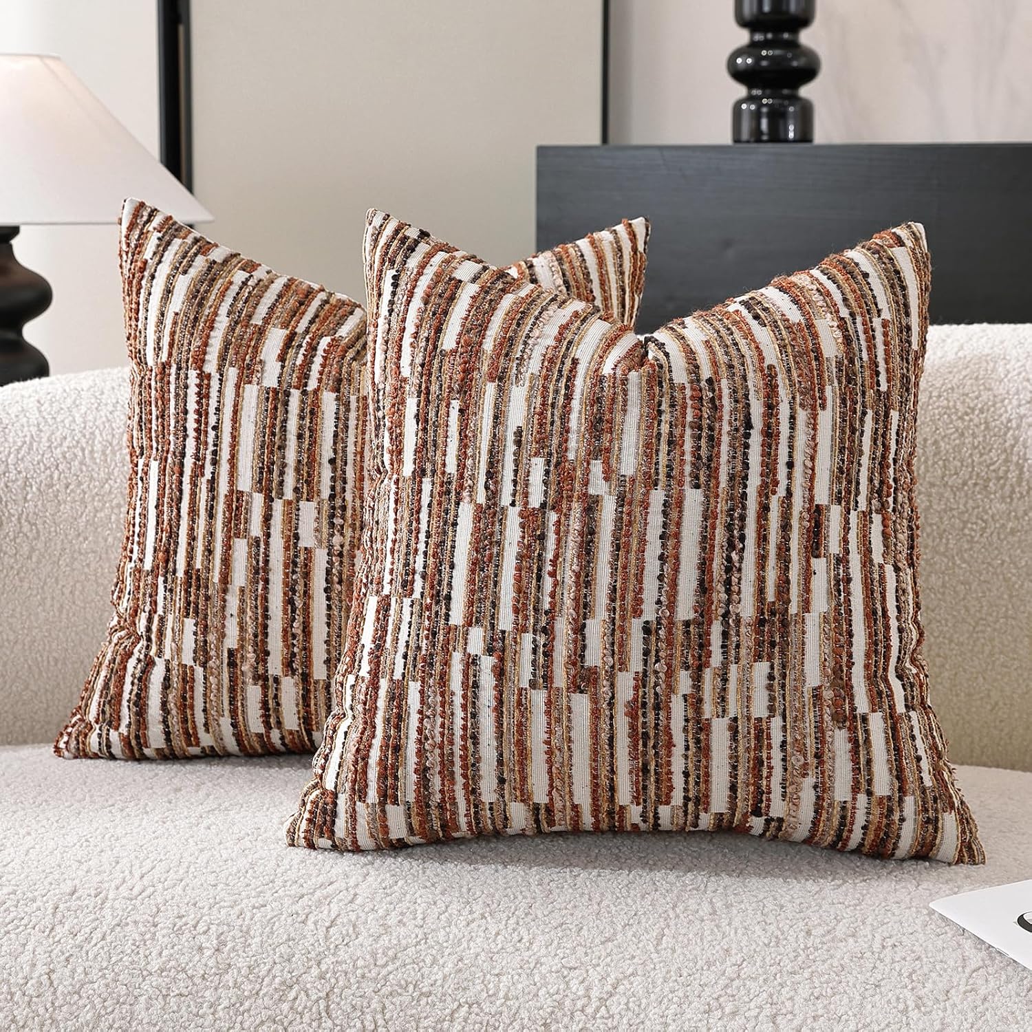 Chenille Boho Beige Throw Pillow Cover — 18" — Orange