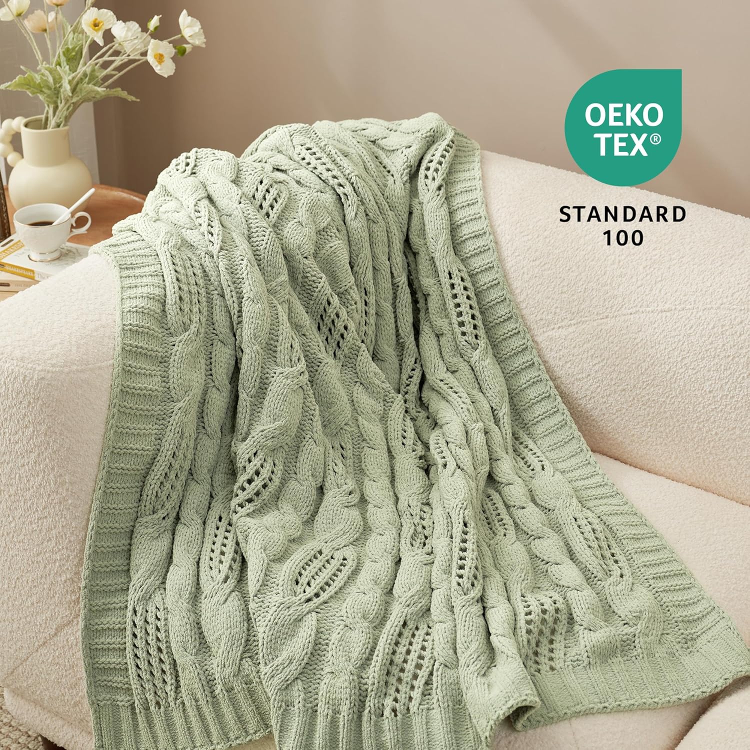 Knit Farmhouse Beige Throw Pillow — 50" - View 8