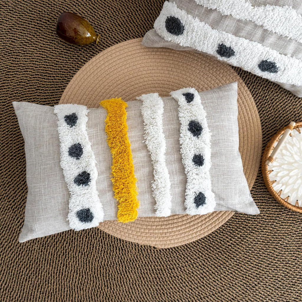 Tufted Boho Fabric Throw Pillow Cover — 20" - View 4