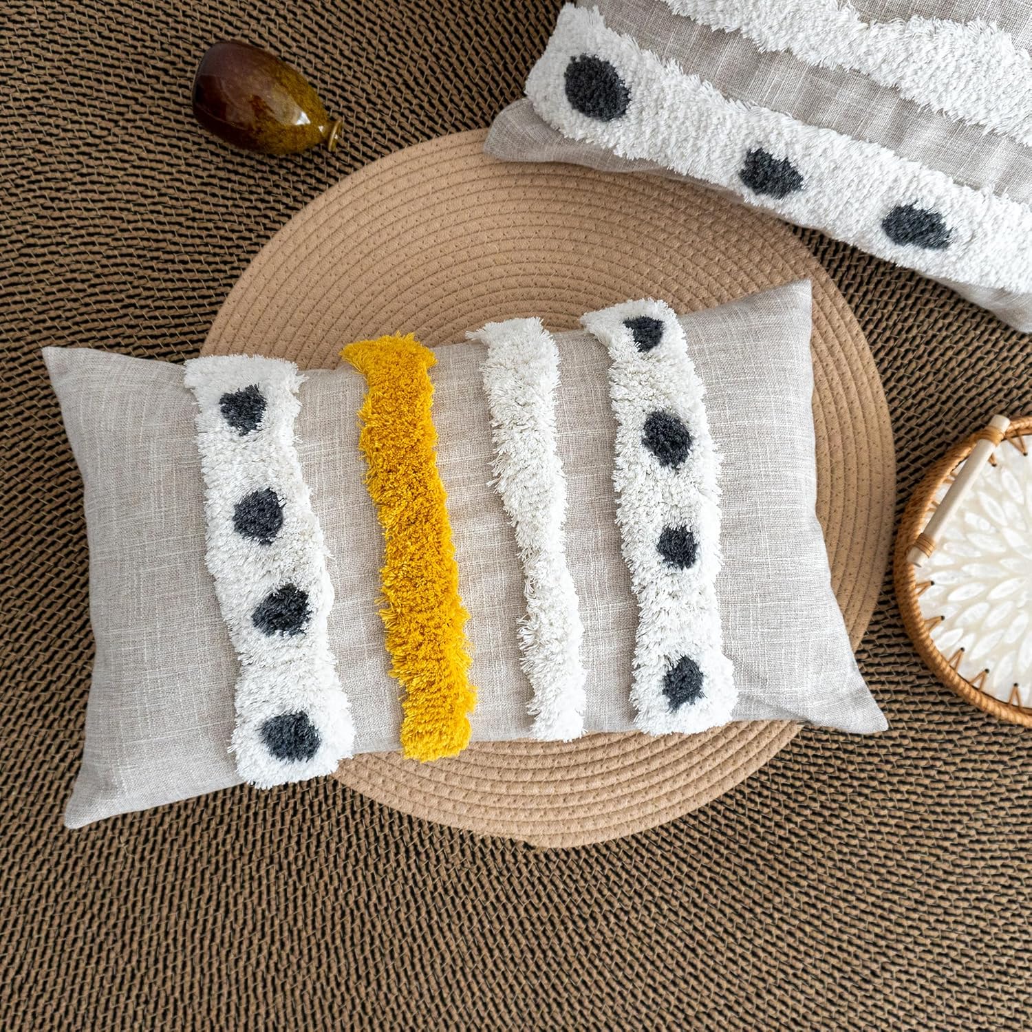 Tufted Boho Fabric Throw Pillow Cover — 20" - View 4