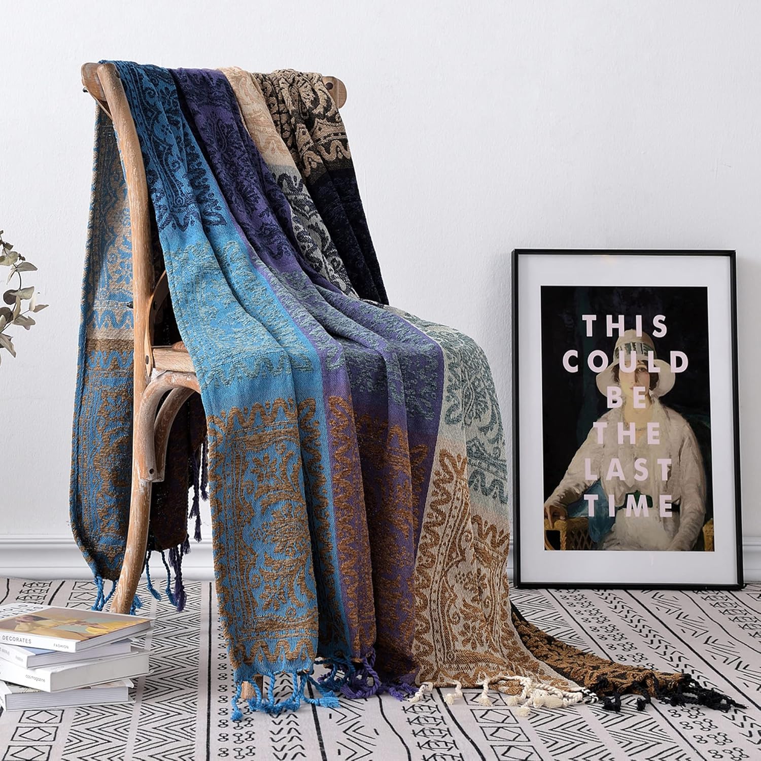 Chenille Boho Black Throw Pillow — 60" - View 2