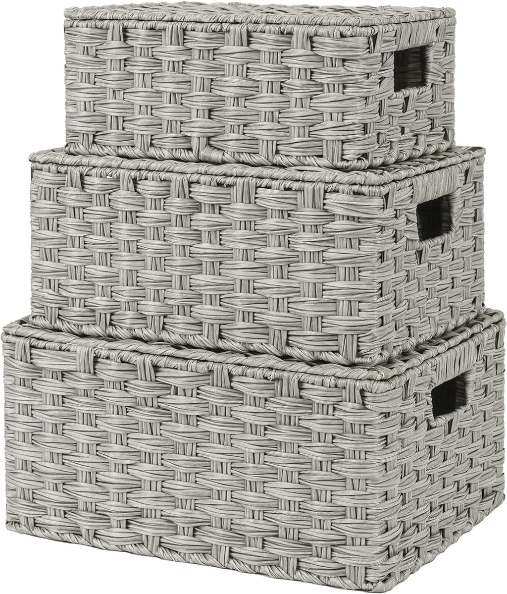 Boho Brown Woven Basket — Set of 3 — 3 Pack