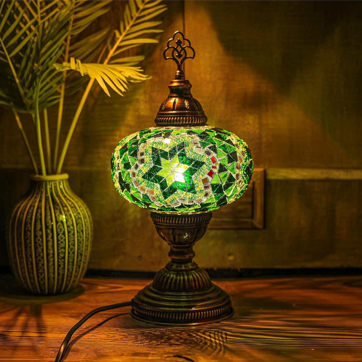 Vintage Boho Blue Desk Lamp — Green-9