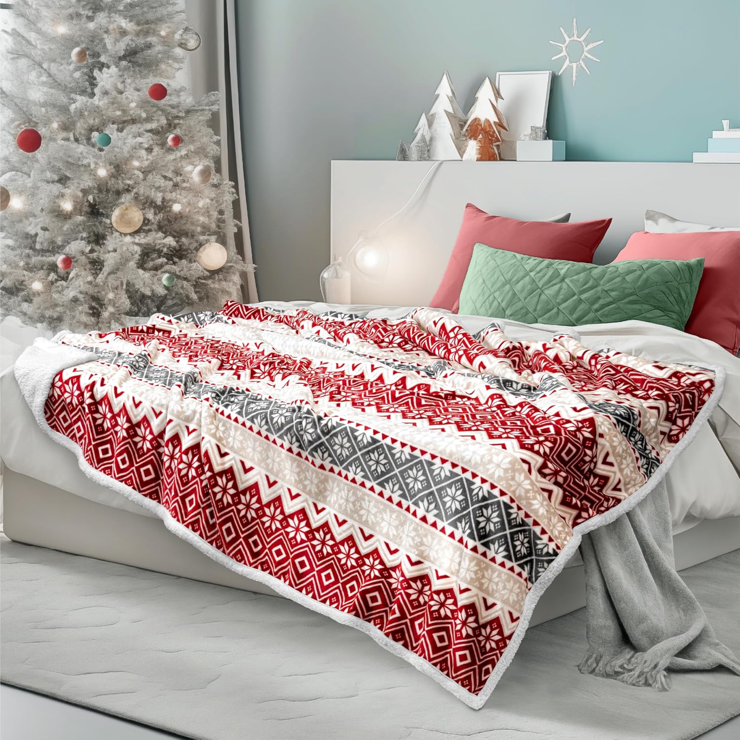 Beige Throw Pillow — 60x80 — Holiday-snowflake