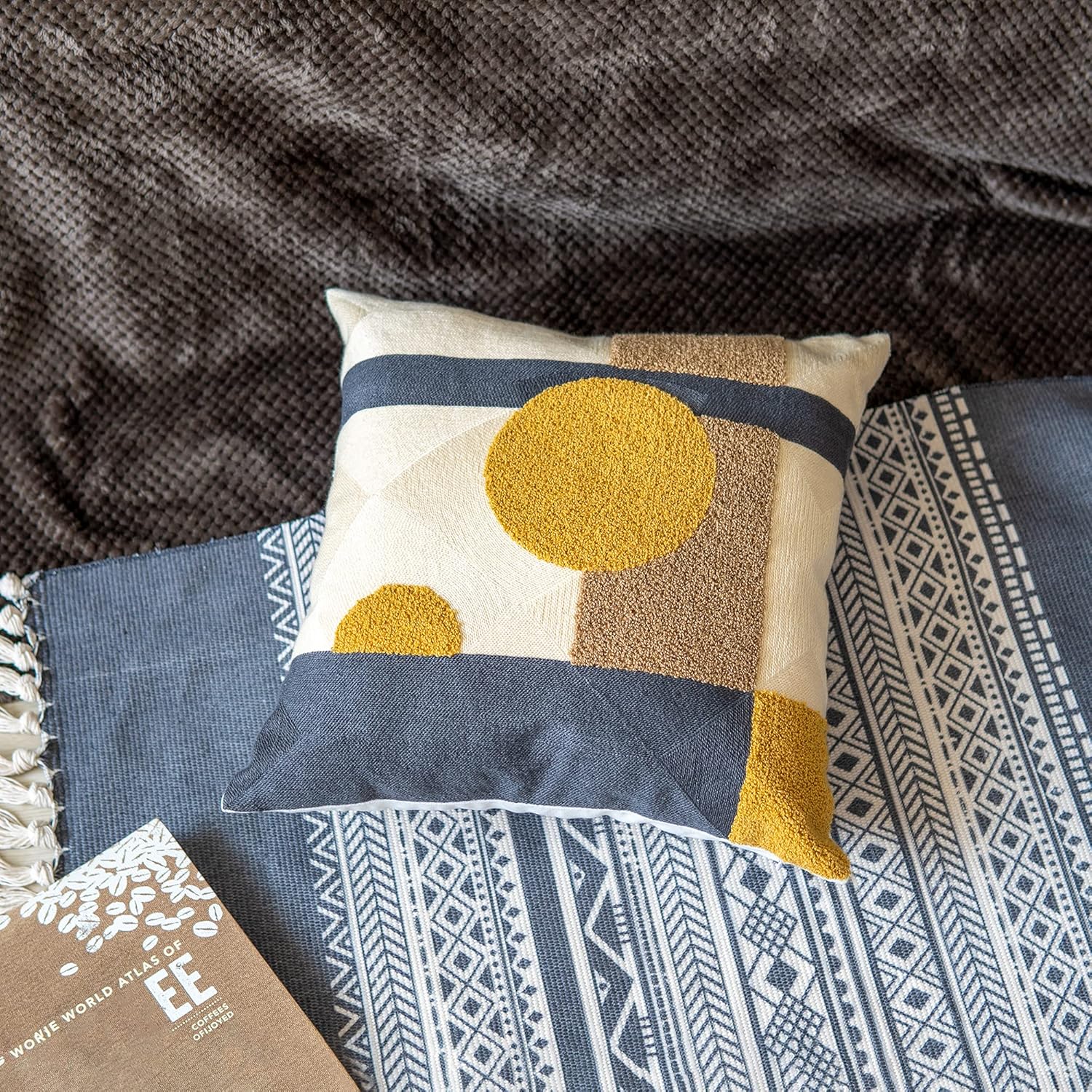 Vintage Boho Fabric Throw Pillow Cover — 18" - View 5
