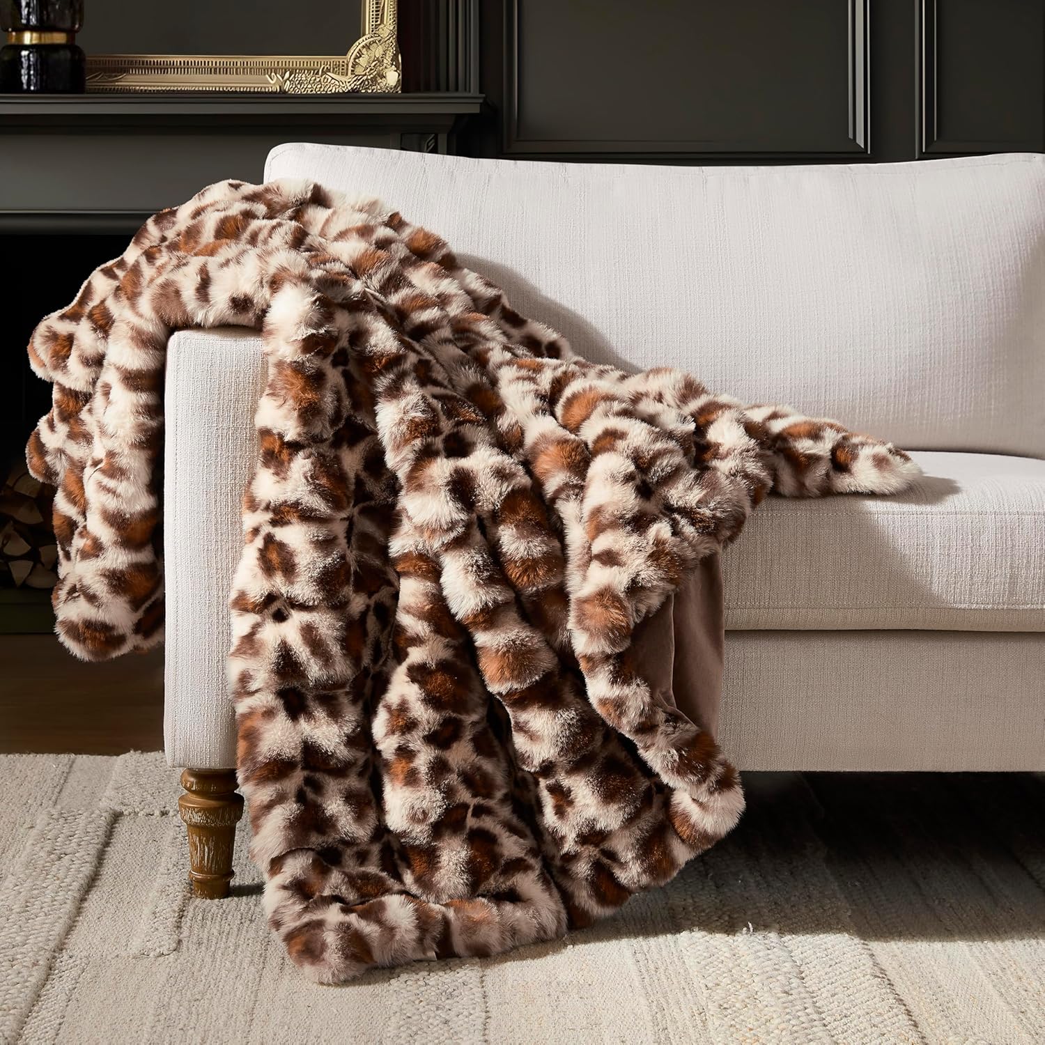 Luxe Beige Throw Pillow — 50" — Cheetah Brown