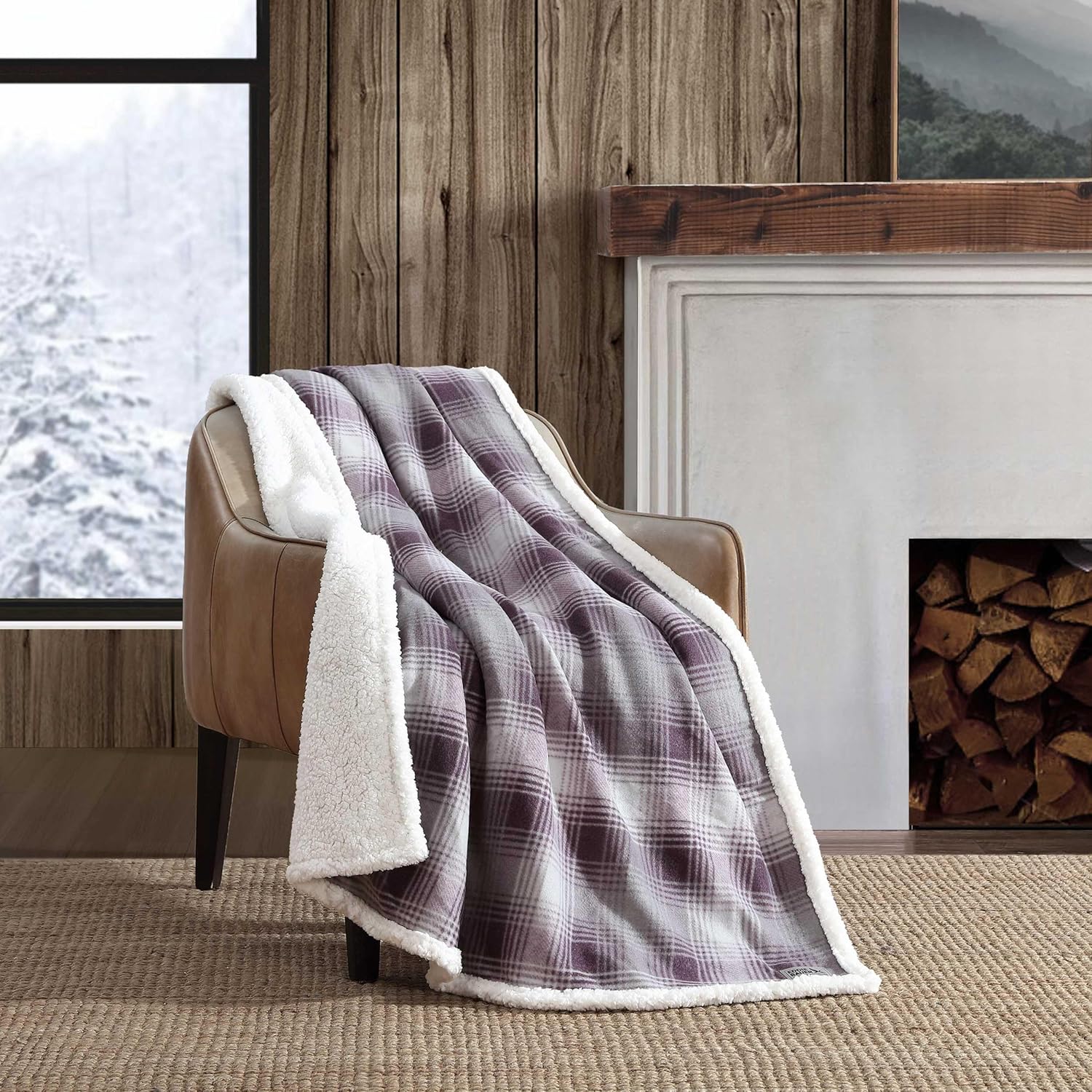Oversized Beige Throw Pillow — 50" — Nordic Plaid Purple