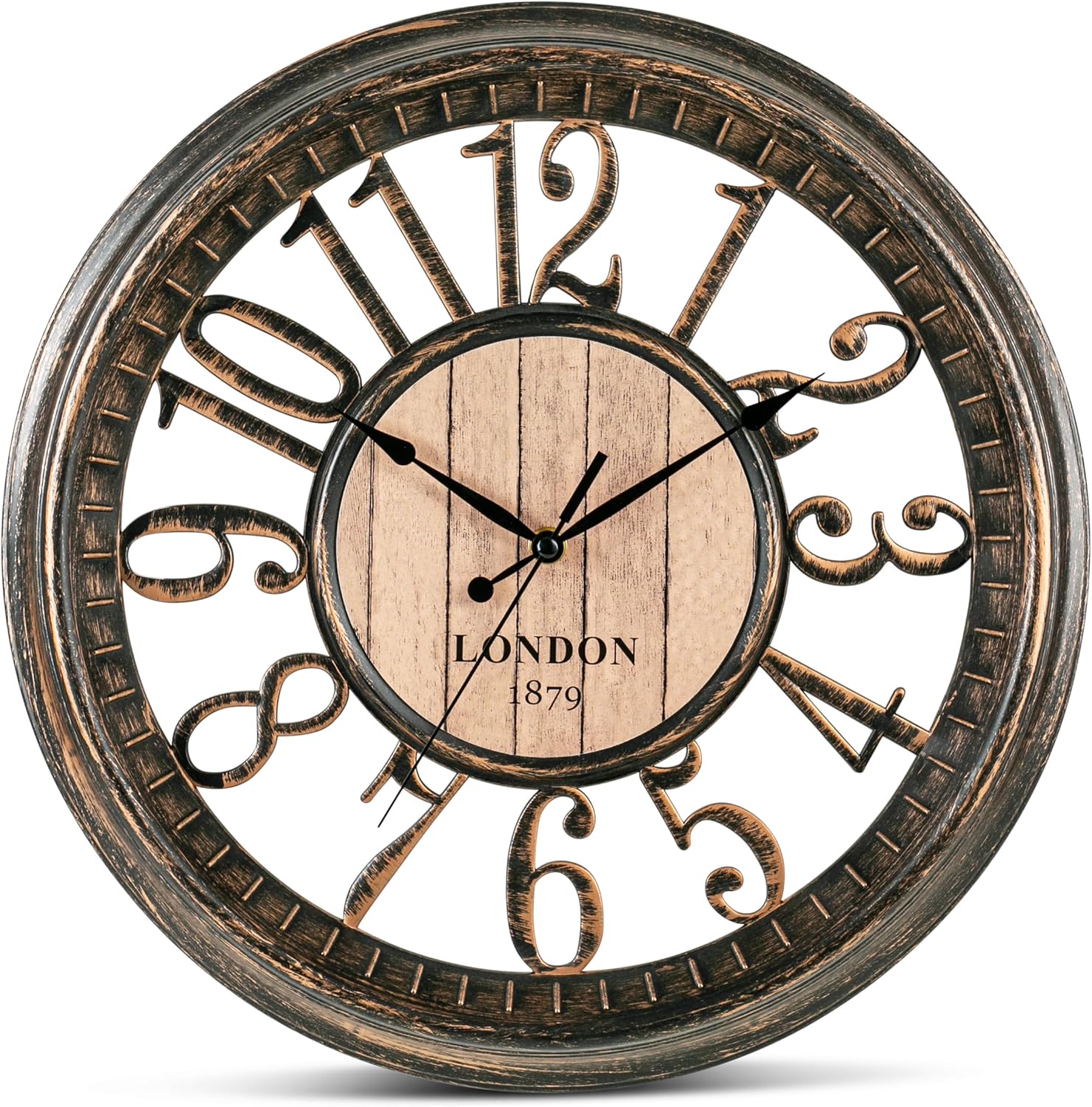 Battery Operated Farmhouse Brown Wall Clock — 16" — Brown