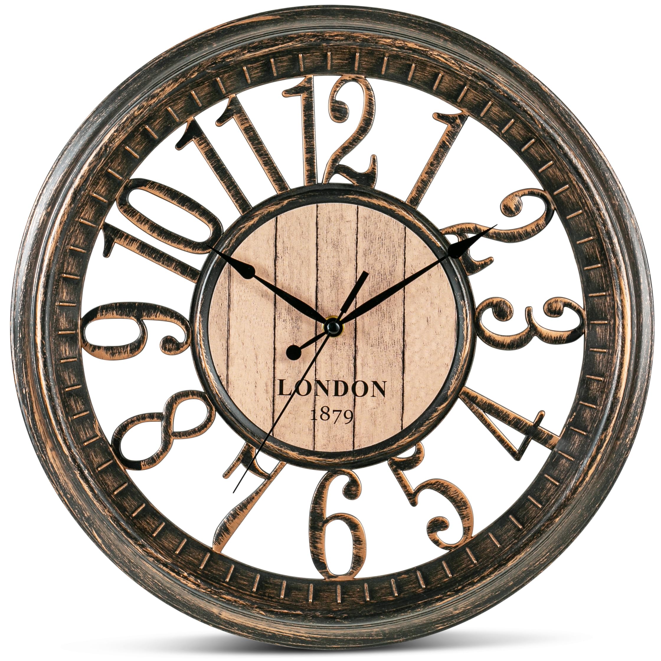 Battery Operated Farmhouse Brown Wall Clock — 16"