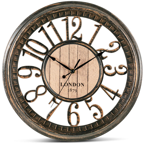 Battery Operated Farmhouse Brown Wall Clock — 16"