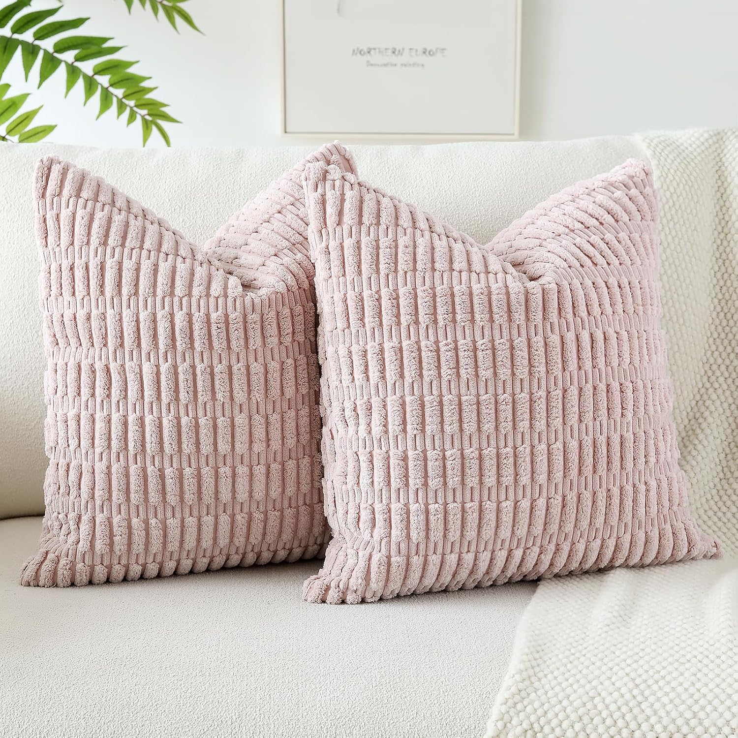 Lumbar Boho Beige Throw Pillow Cover — 24" — Pink