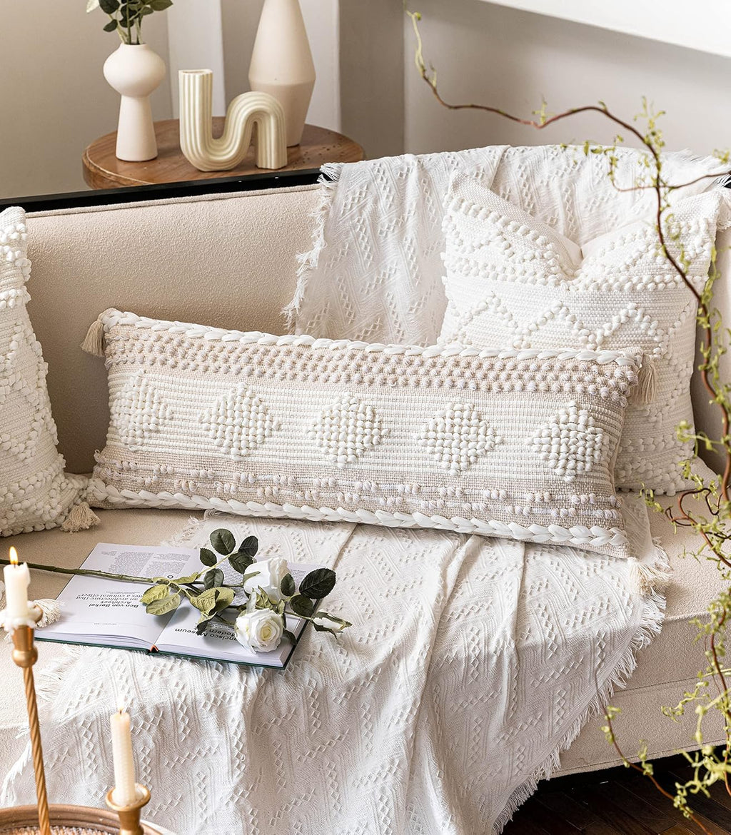 Lumbar Boho Beige Throw Pillow Cover — 36" - View 15