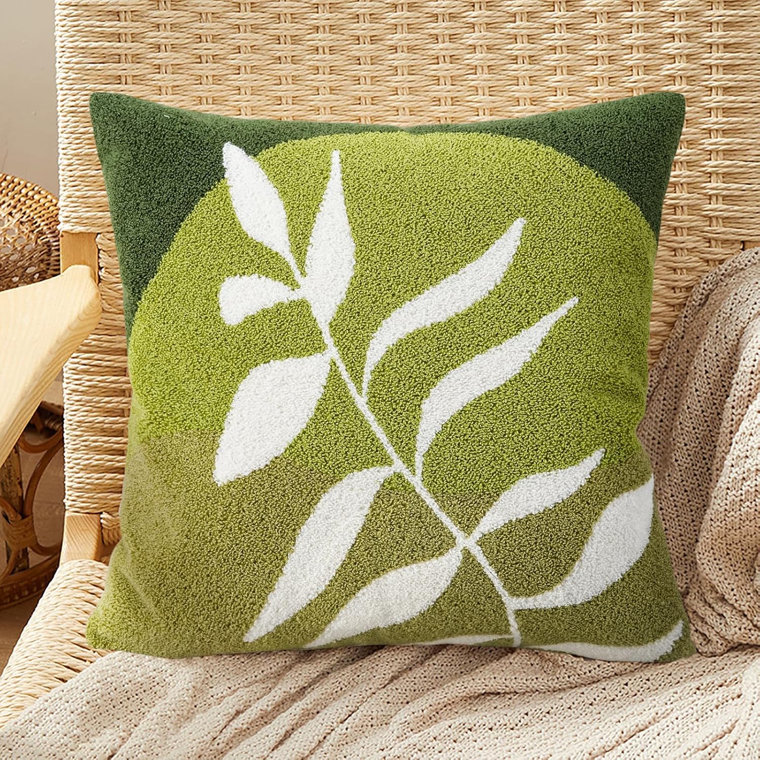 Tufted Boho Green Throw Pillow Cover — 20" — Boho-ac