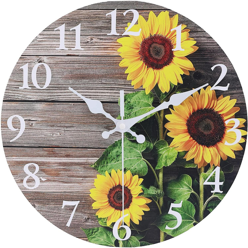 Battery Operated Wood Wall Clock — 8" — Sunflower