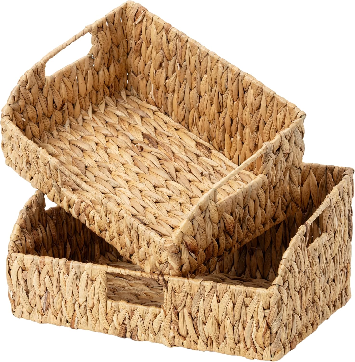 Handwoven Boho Beige Storage Basket — 10" — 15¾"L x 11"W x 7½"H + 14¼"L x 9¾"W x 6¾"H