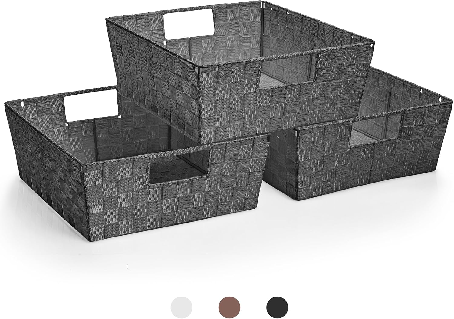 Hand-Woven Boho Black Woven Basket — Set of 3 — Set of 3