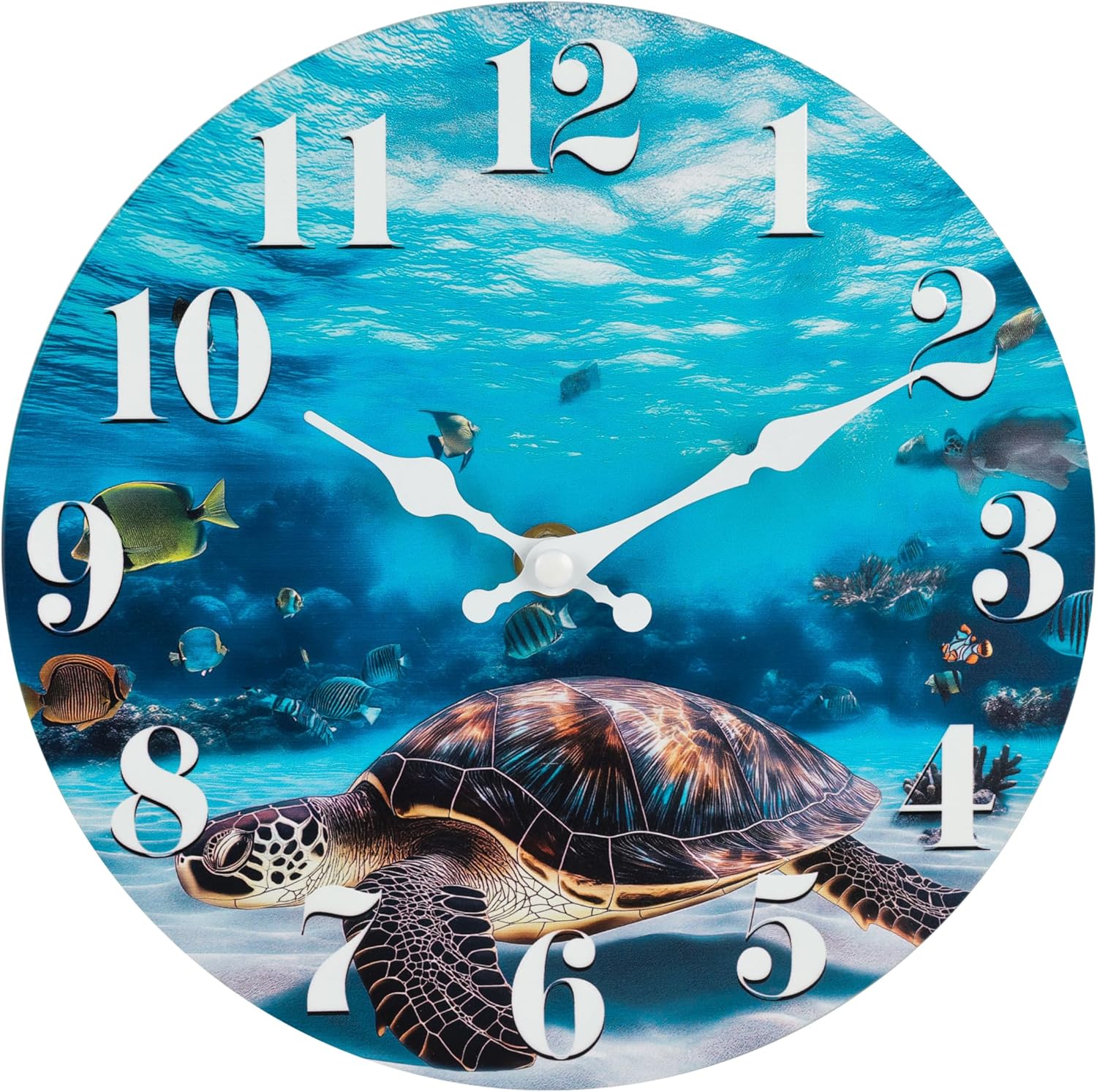 Battery Operated Blue Wall Clock — 14" — 8'' Ocean