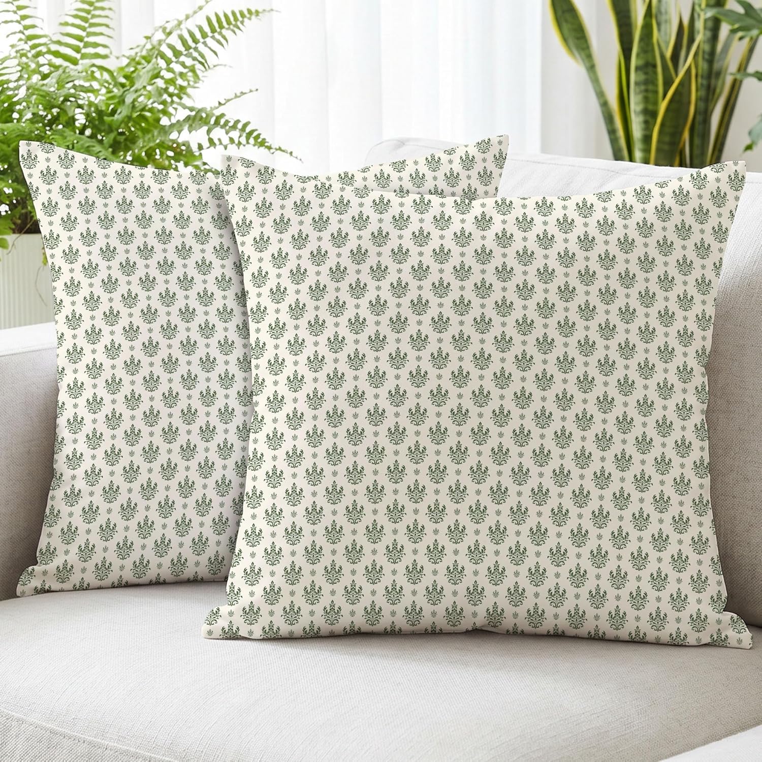 Vintage Boho Beige Throw Pillow Cover — 18" — Olive Green