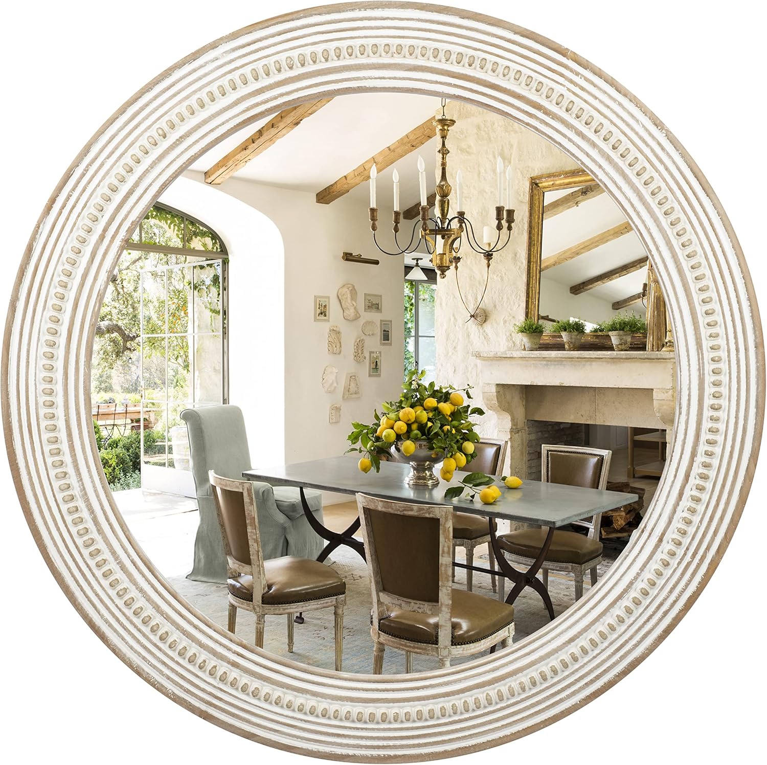 Boho Wood Round Mirror — 24" — 24"L x 24"W