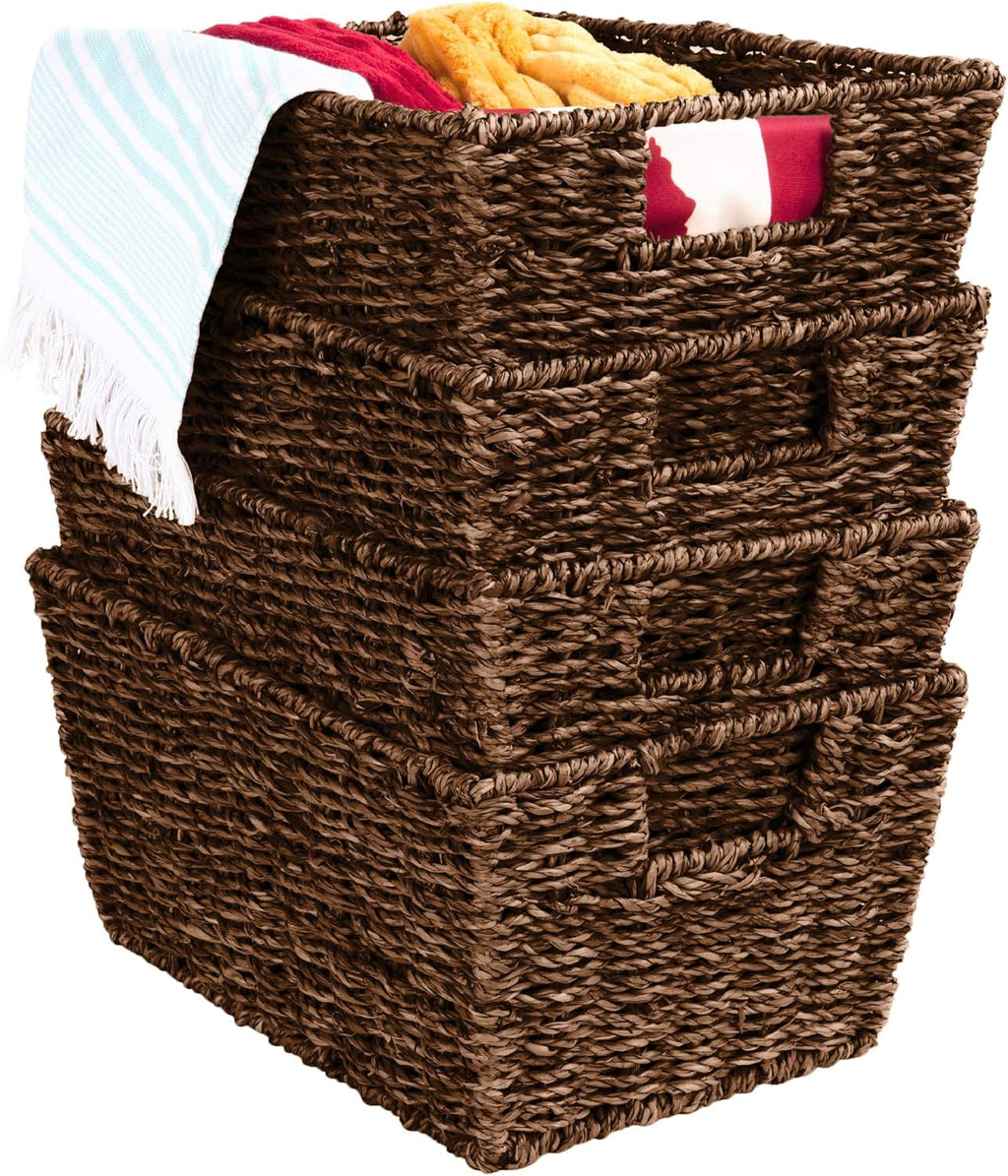 Handwoven Boho Beige Storage Basket — Set of 4 — Brown