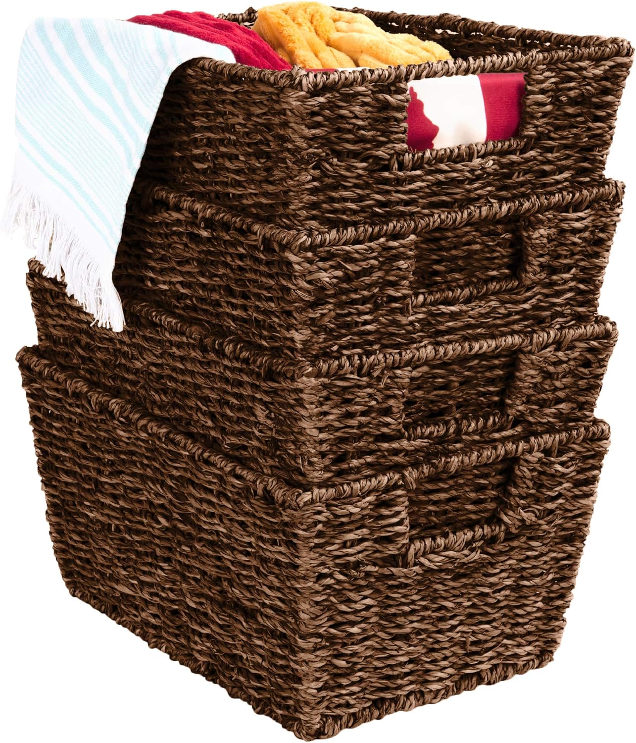 Handwoven Boho Beige Storage Basket — Set of 4 — Brown