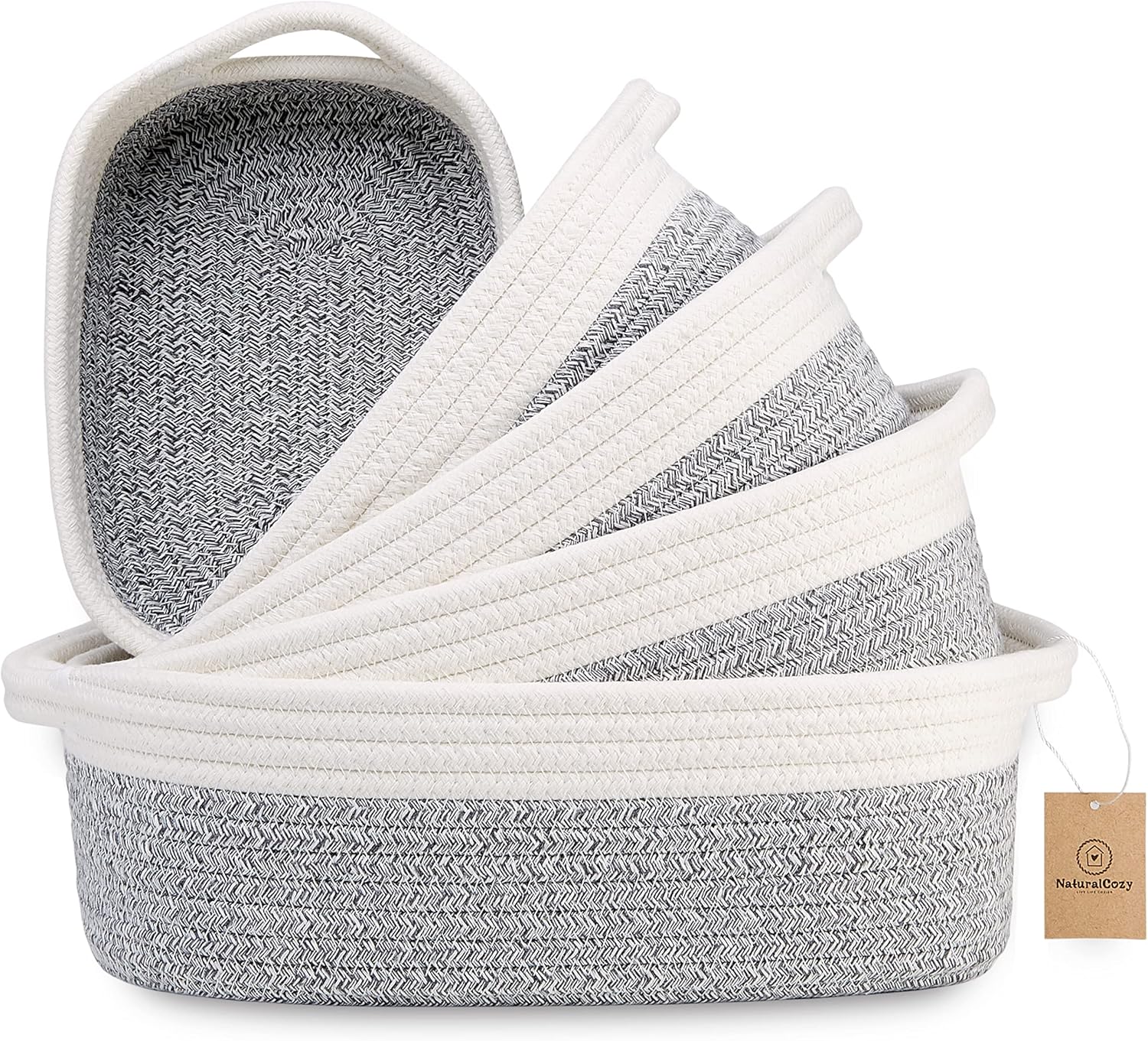 Boho Beige Woven Basket — Off White & Mixed Gray