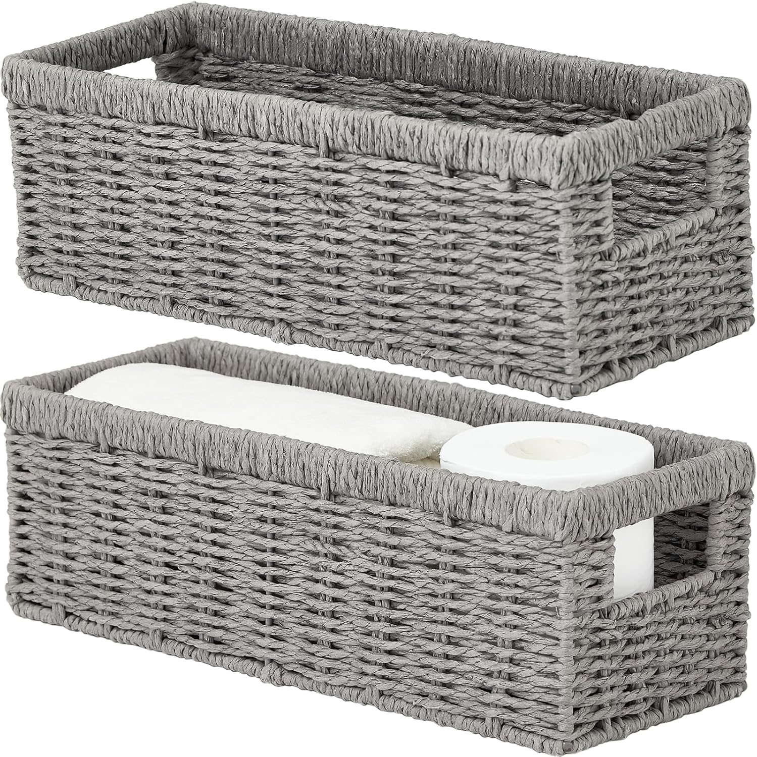 Beige Storage Basket — Paper Rope (Grey)
