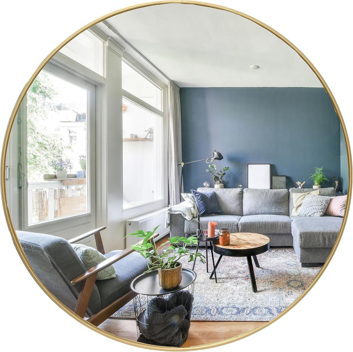 Round Boho Black Wall Mirror — 24" — Gold