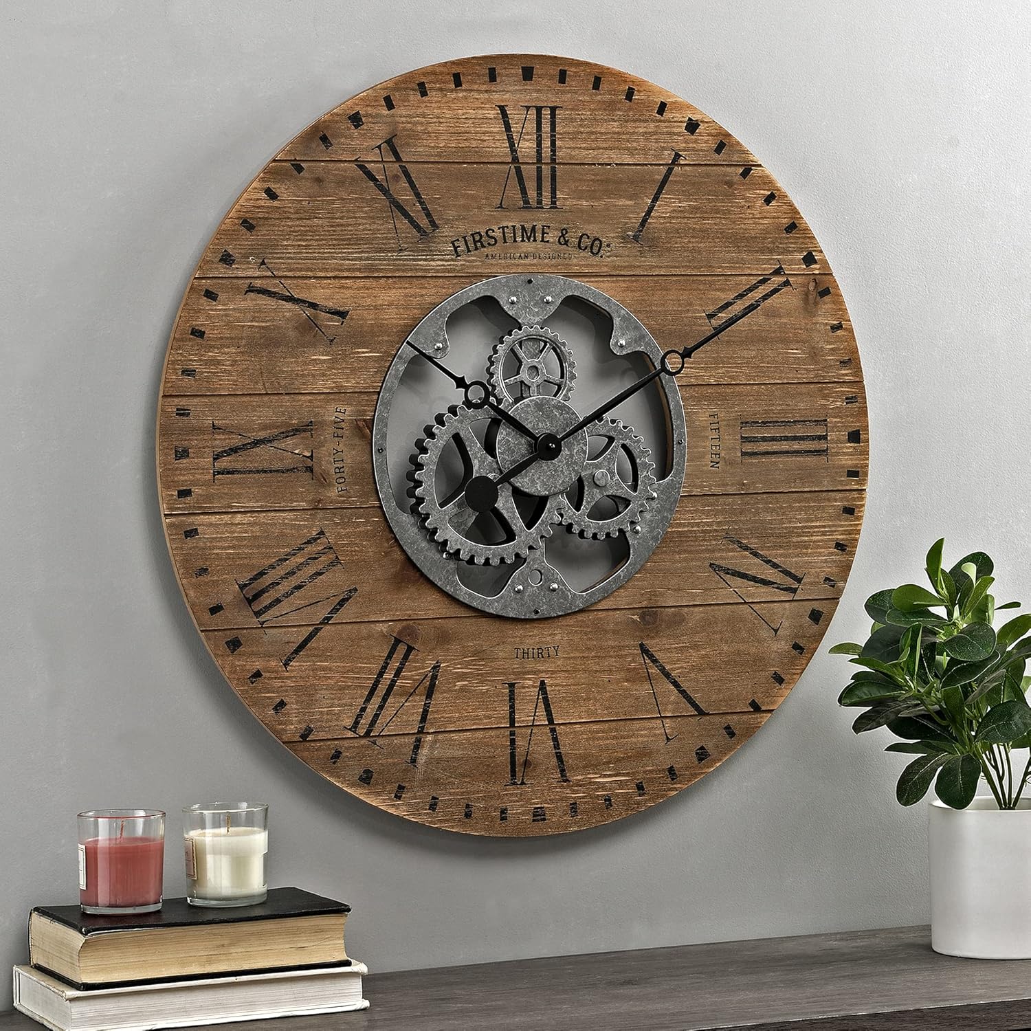 Round Farmhouse Black Wall Clock — 27" — Brown