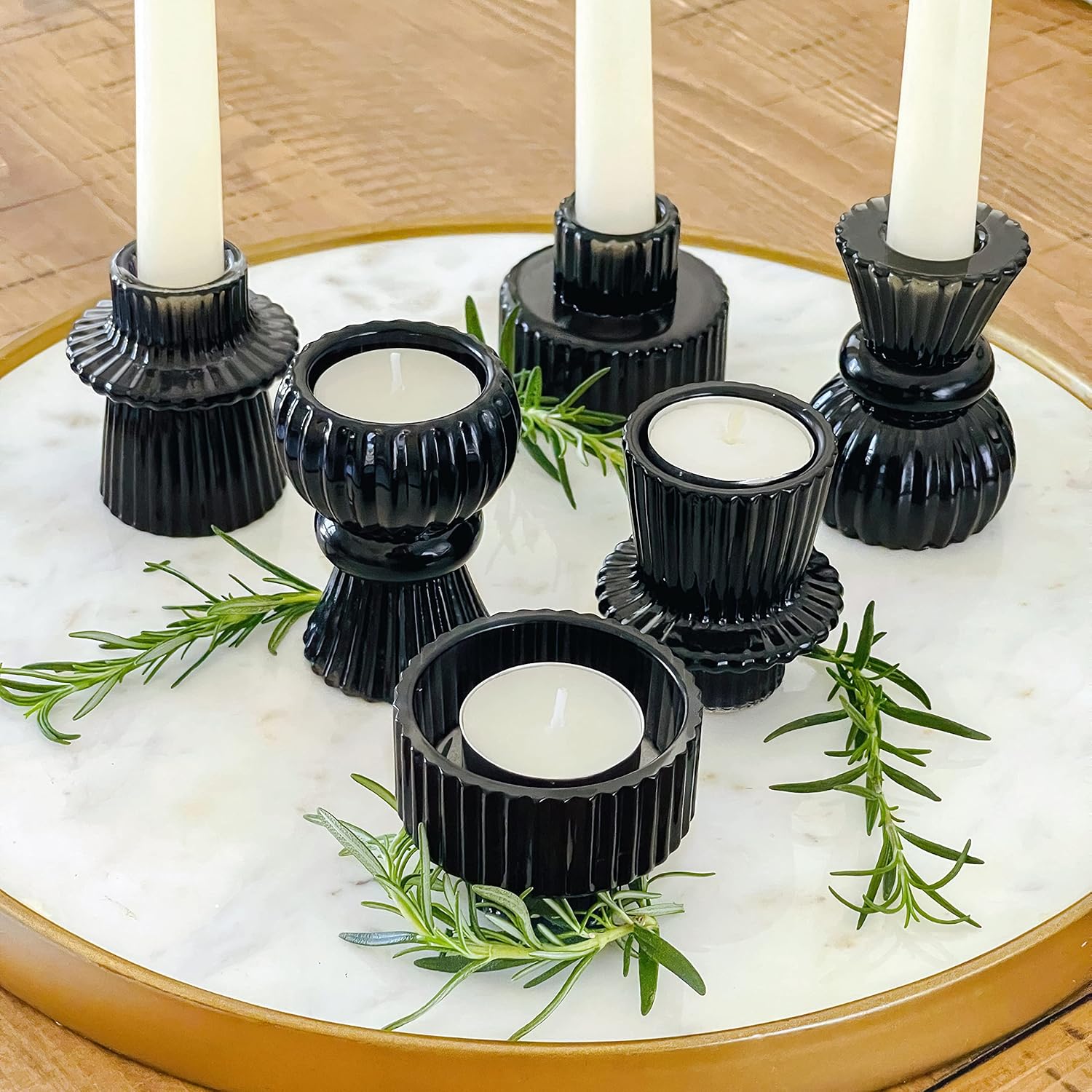 Vintage Luxe Black Candle — Set of 6 — Black