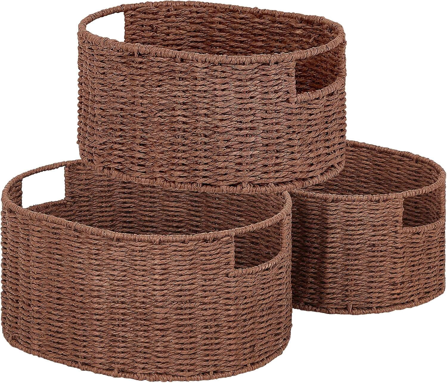 Hand-Woven Boho Beige Storage Basket — Set of 3 — Brown