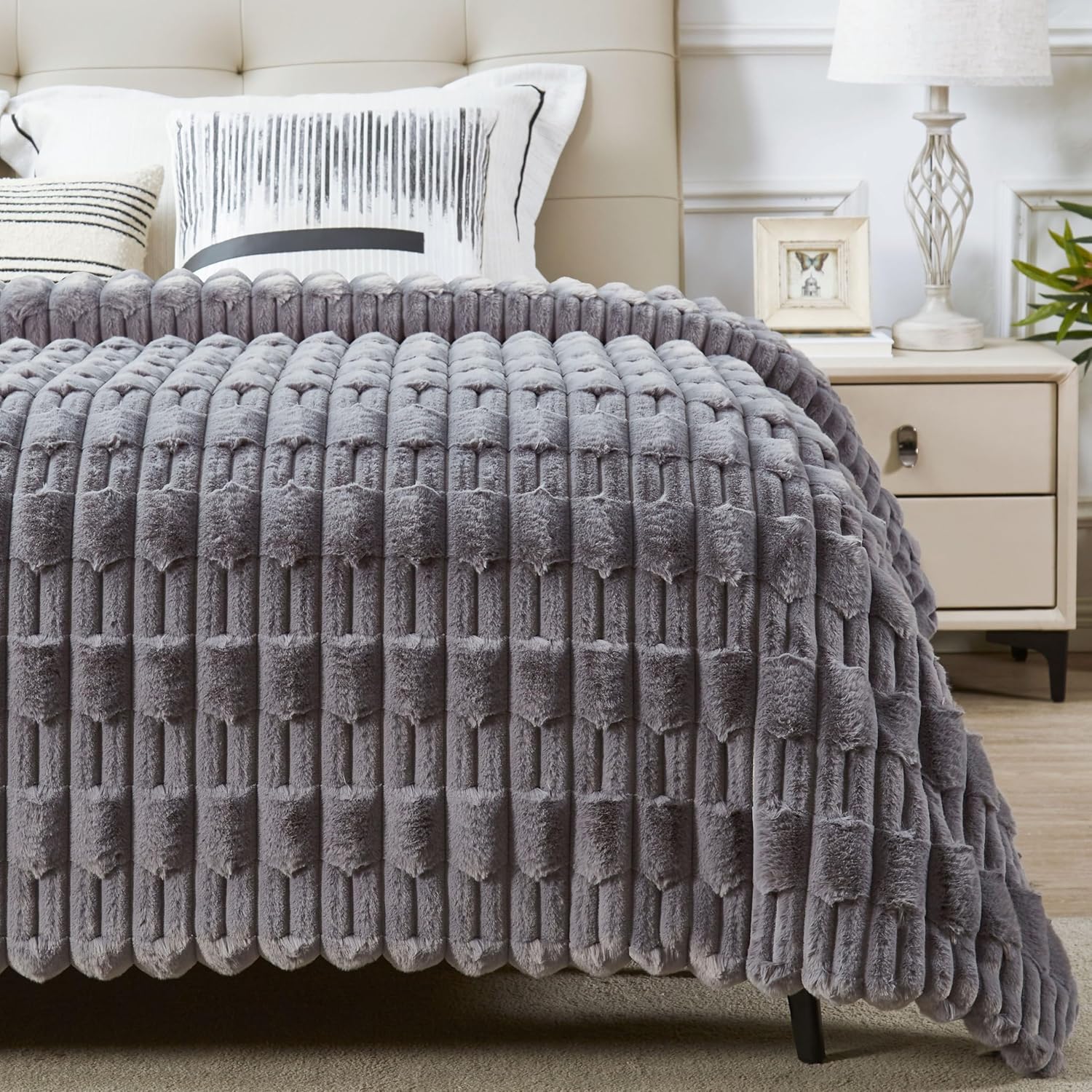 Modern Beige Throw Pillow — 50" — Dark Grey