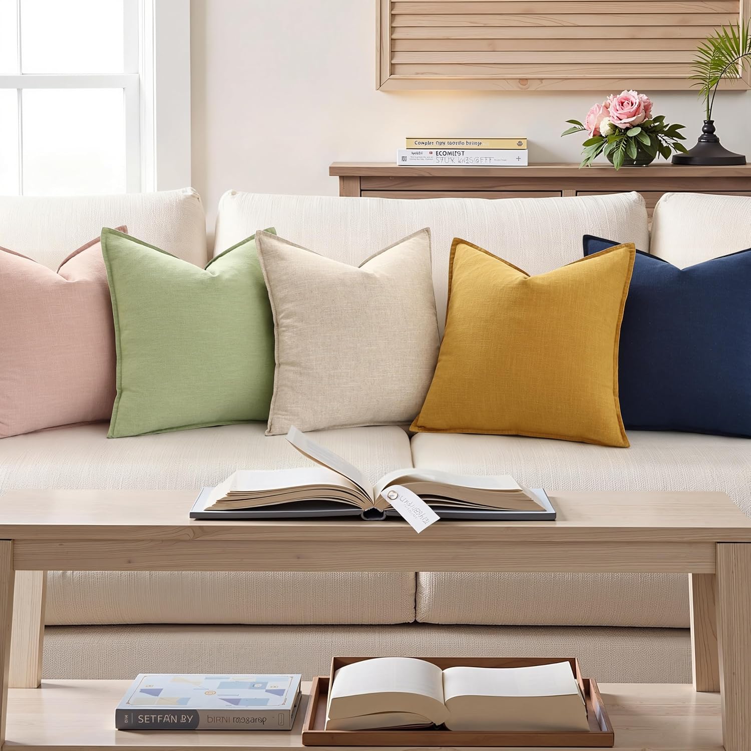 Linen Boho Beige Throw Pillow Cover — 20" - View 4
