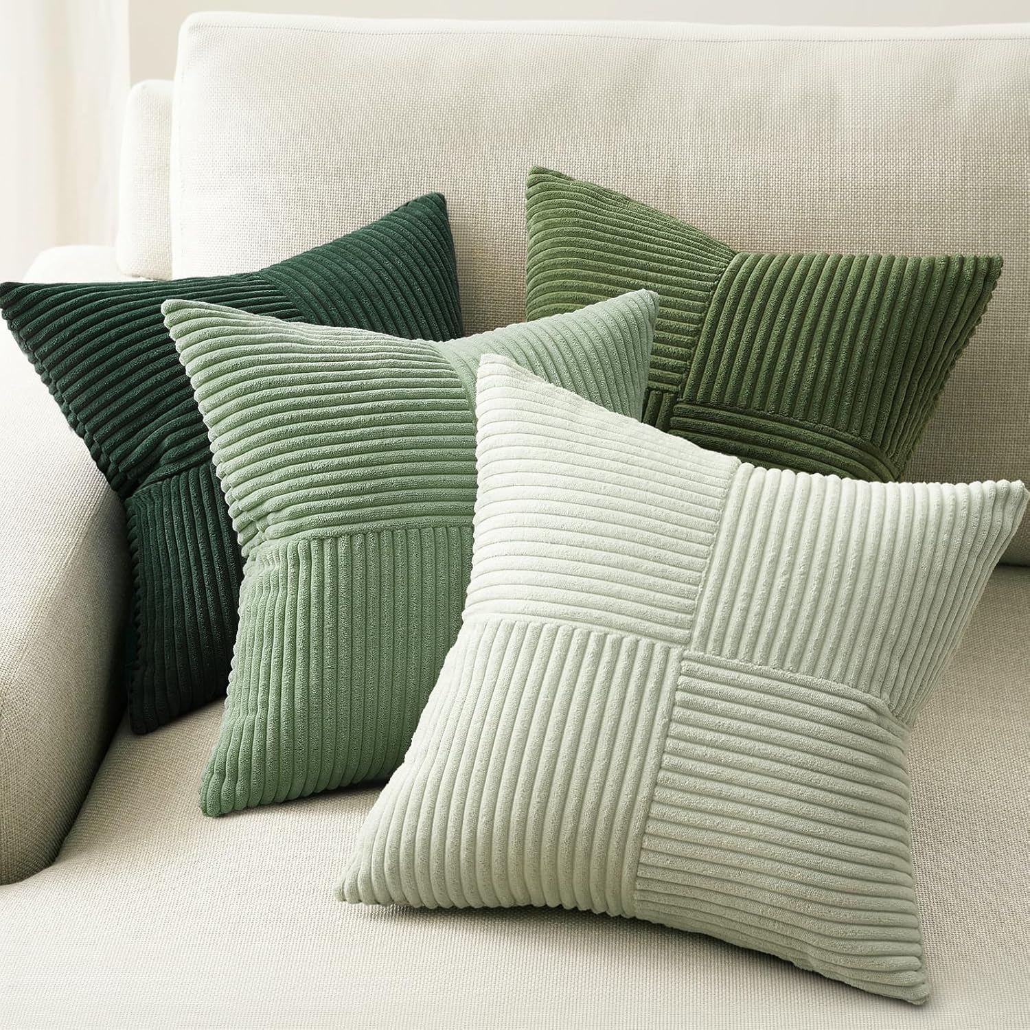 Velvet Boho Beige Throw Pillow Cover — 20" — Light Green