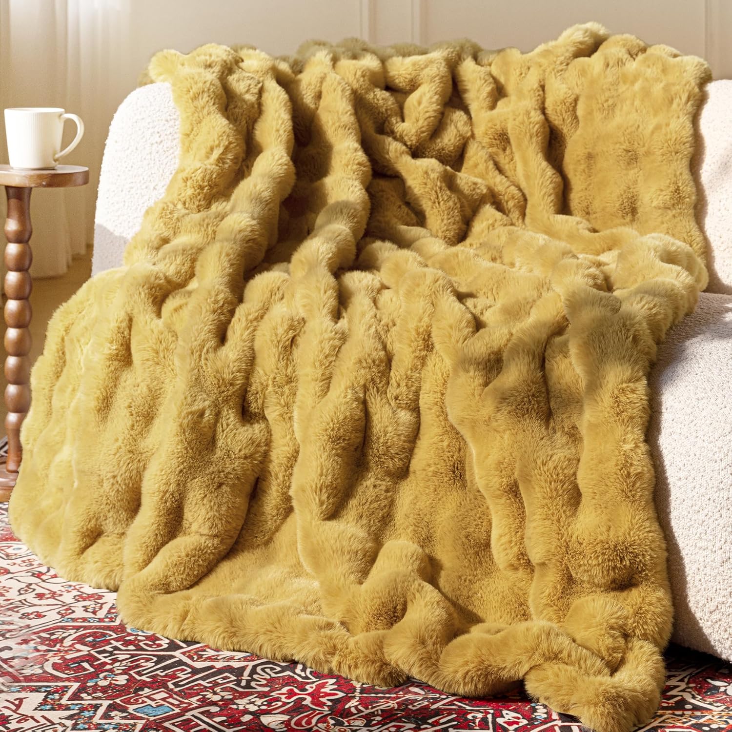 Luxe Beige Throw Pillow — 60" — Bubble Dark Yellow