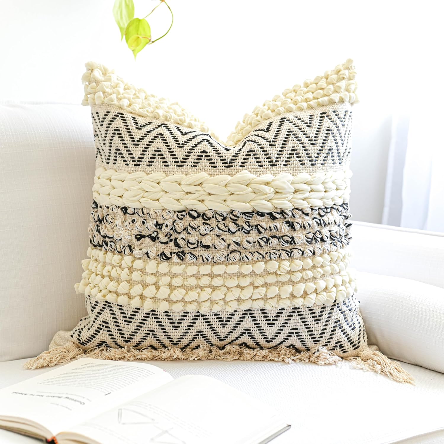 Lumbar Boho Beige Throw Pillow Cover — 36" — 20" x 20" (Pack of 1)