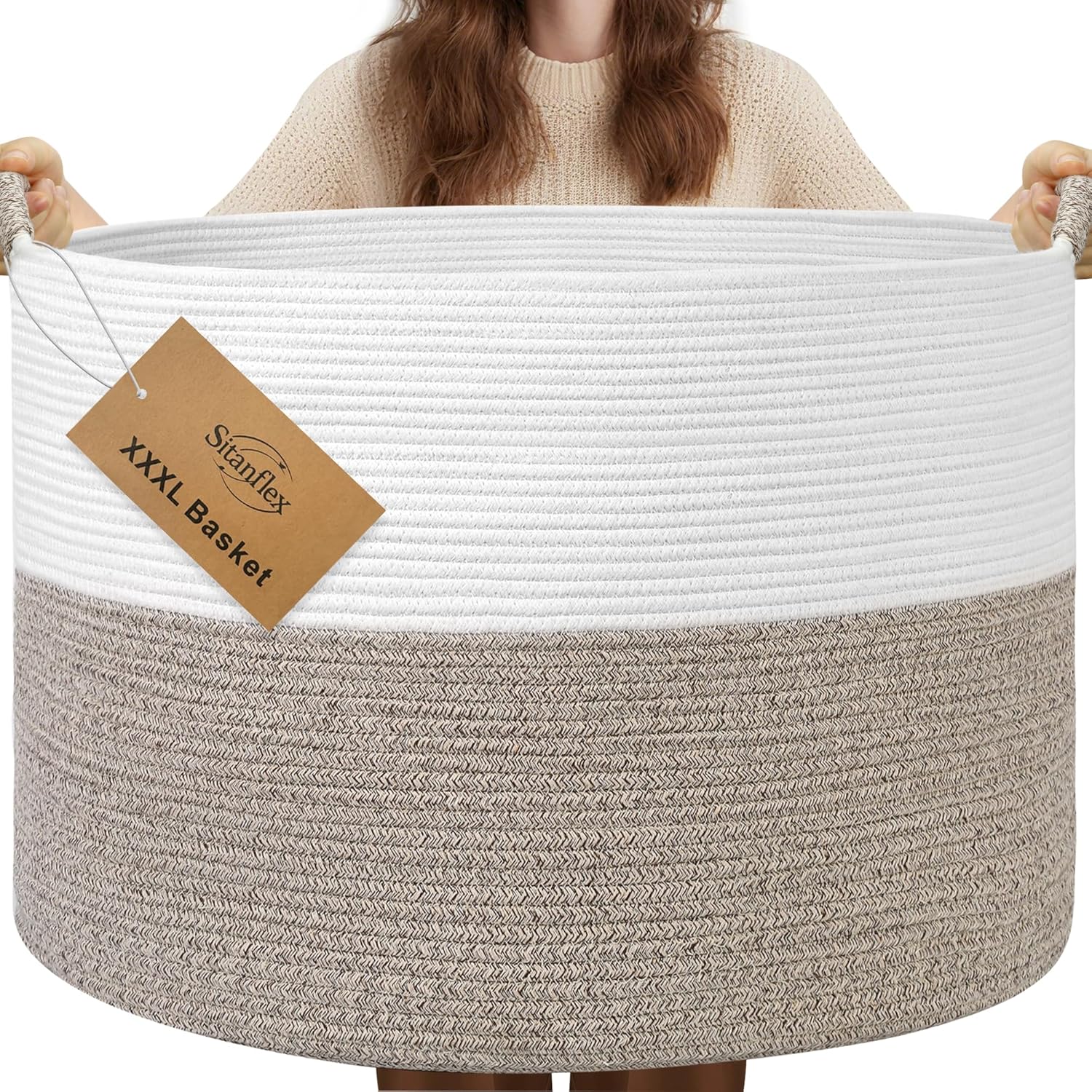 Round Boho Brown Throw Pillow — 21.7" — White & Brown
