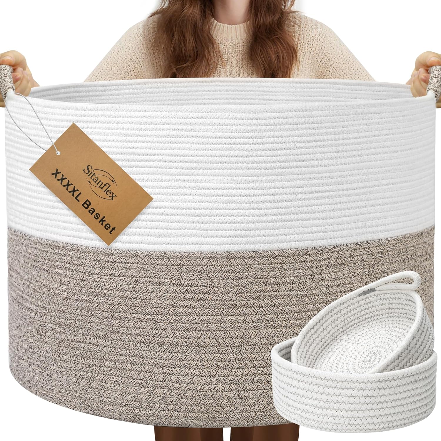 Round Boho Brown Throw Pillow — 21.7" — White & Brown