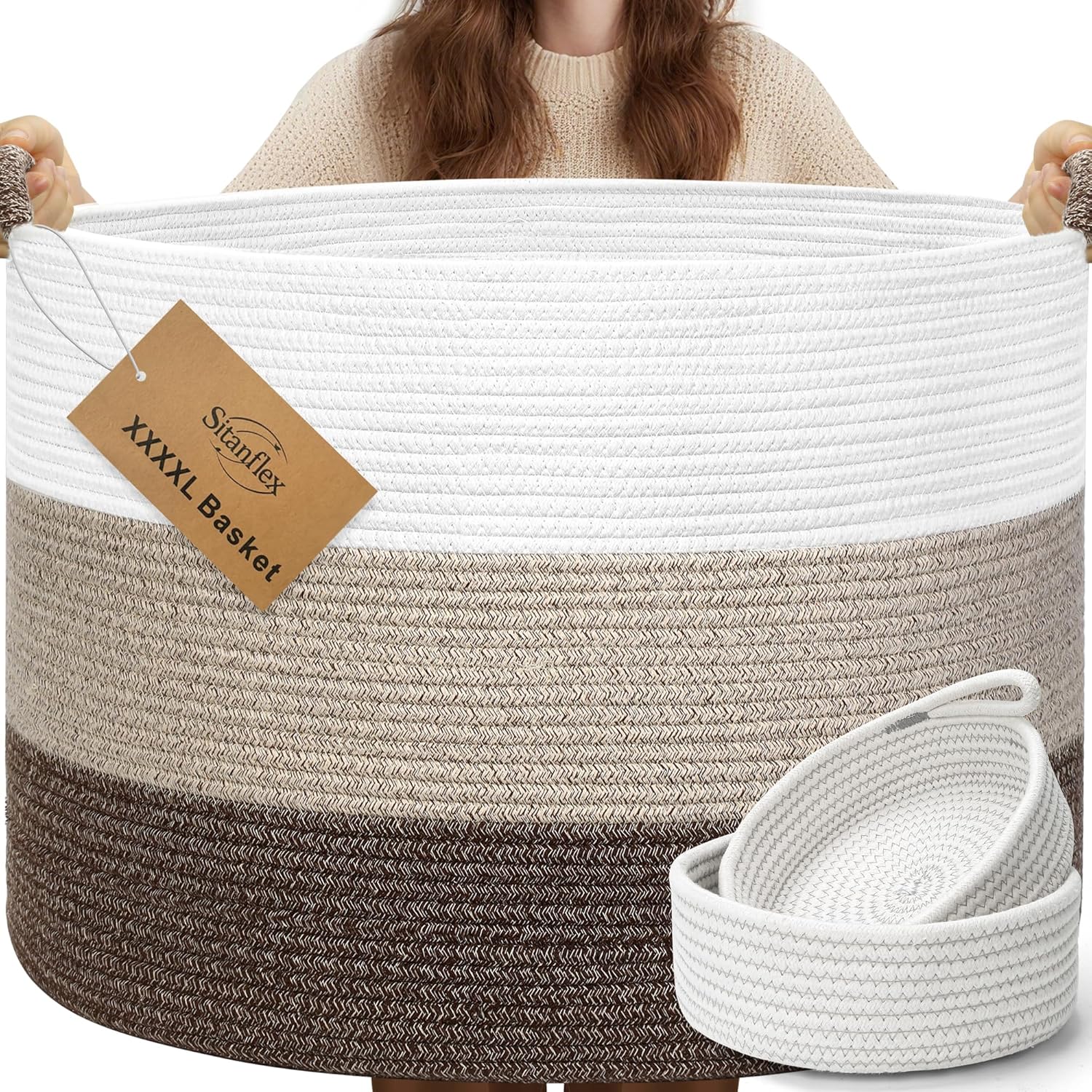 Round Boho Brown Throw Pillow — 21.7" — White & Gradient Brown