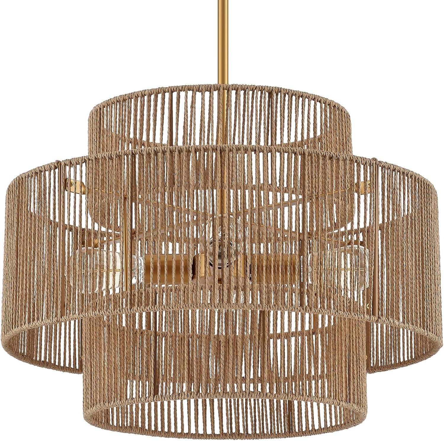 Adjustable Boho Beige Chandelier — 4-Light — A-Rattan