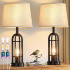 USB Farmhouse Black Bedside Lamp — 24"