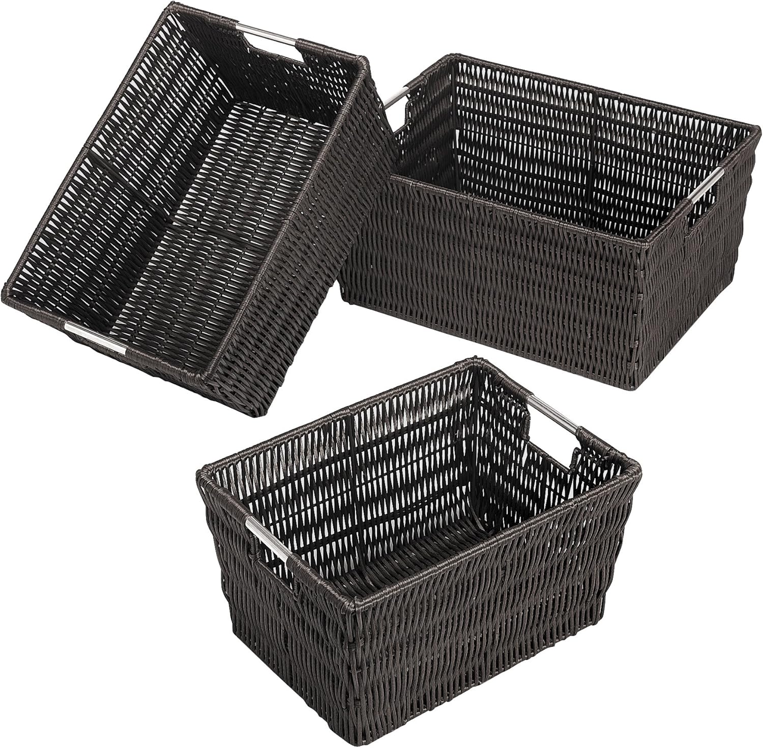 Boho Blue Woven Basket — Brown