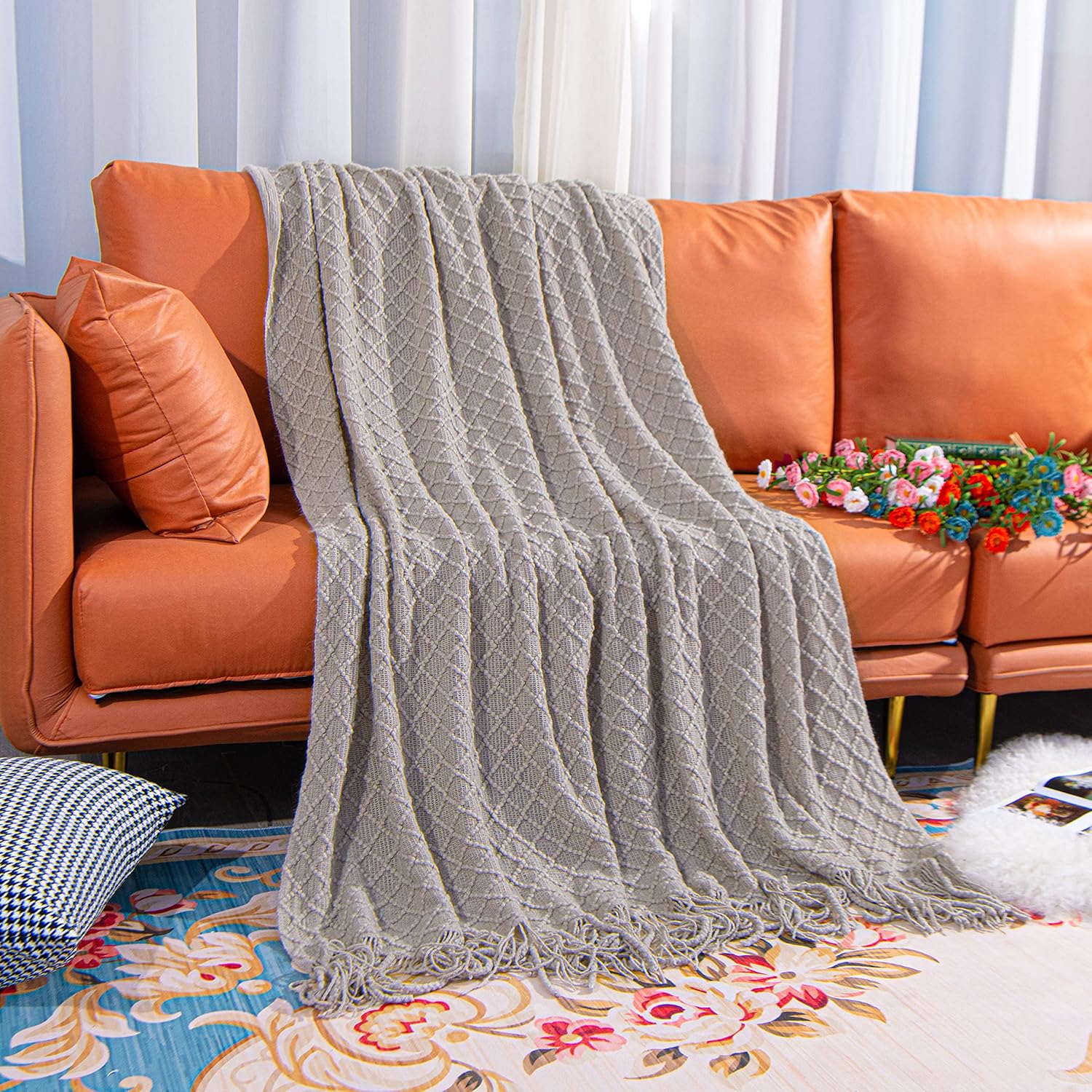 Boho Beige Throw Pillow — 51" - View 6