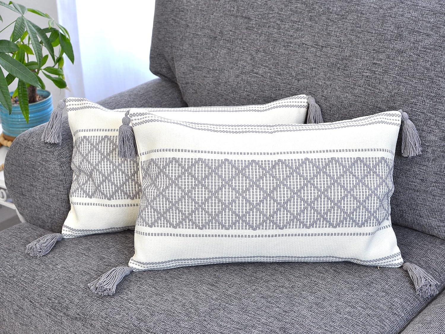 Boho Black Throw Pillow Cover — 20" — Grey