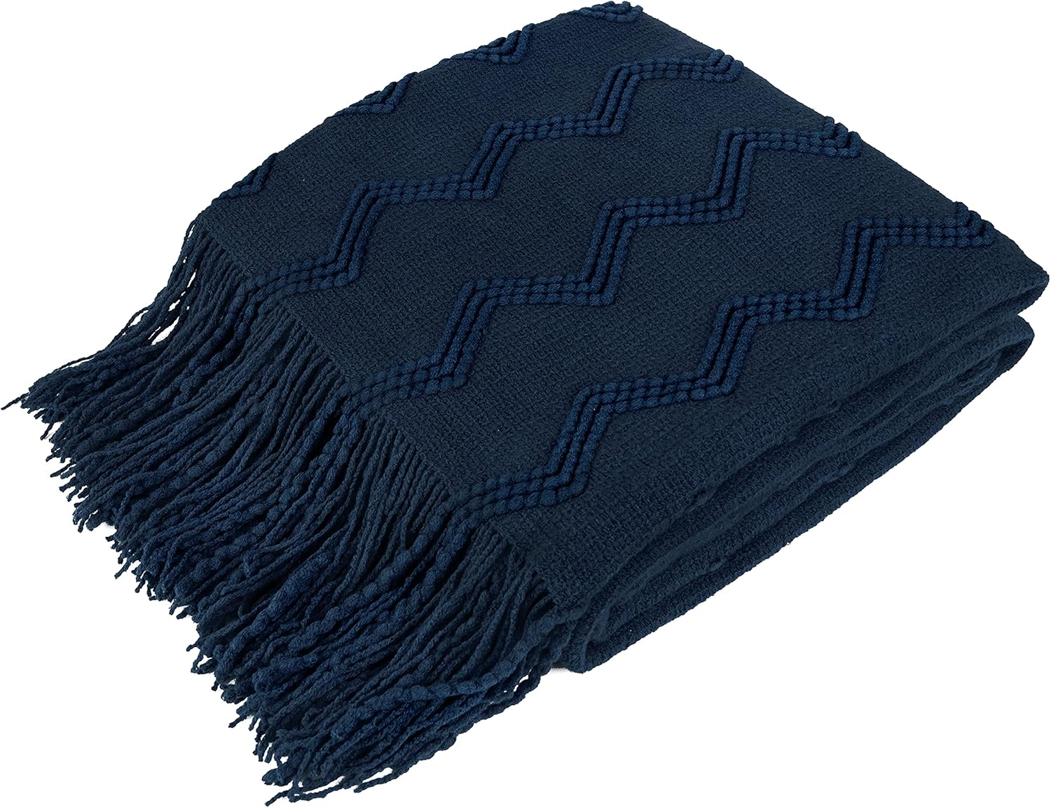 Knit Boho Beige Throw Pillow — 60" — Navy Blue