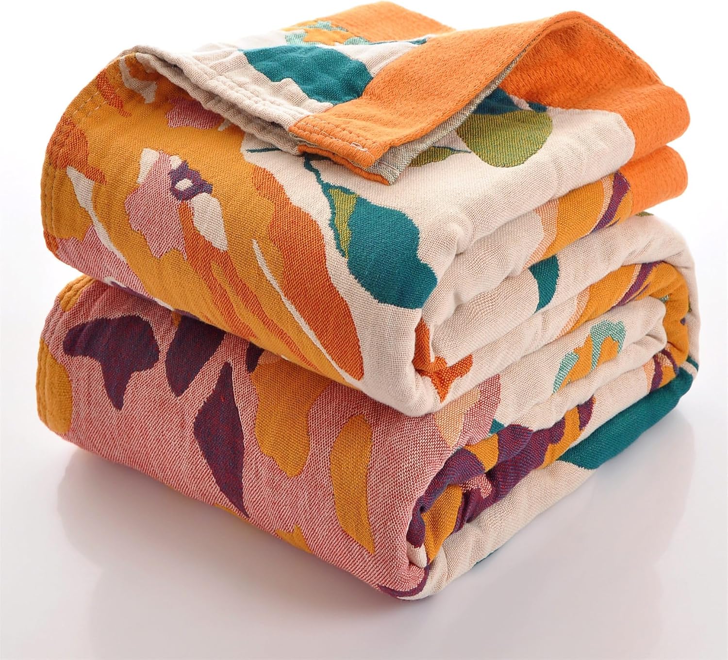 Boho Blue Throw Pillow — 90" — Orange Flowers