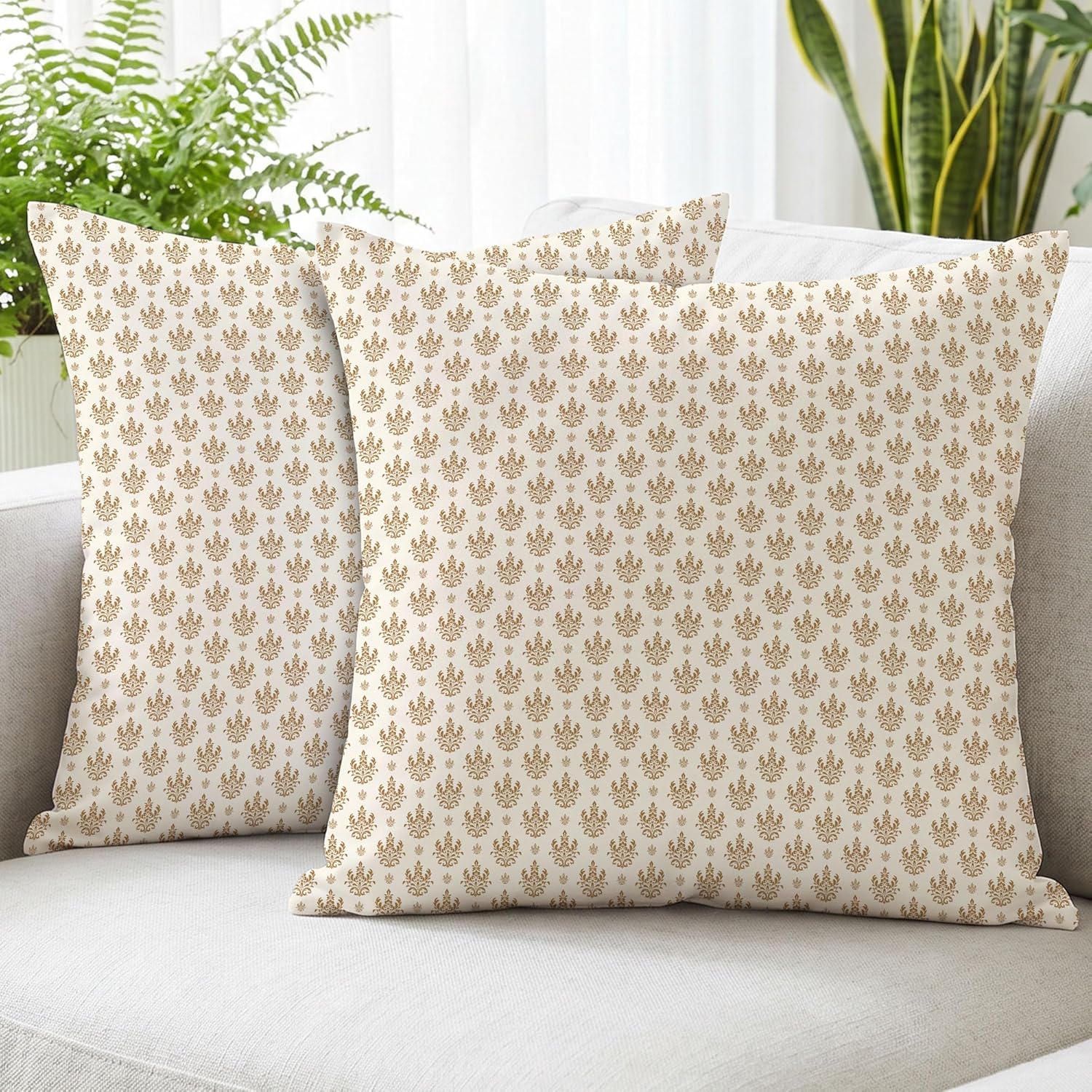 Vintage Boho Beige Throw Pillow Cover — 18" — Cognac Brown