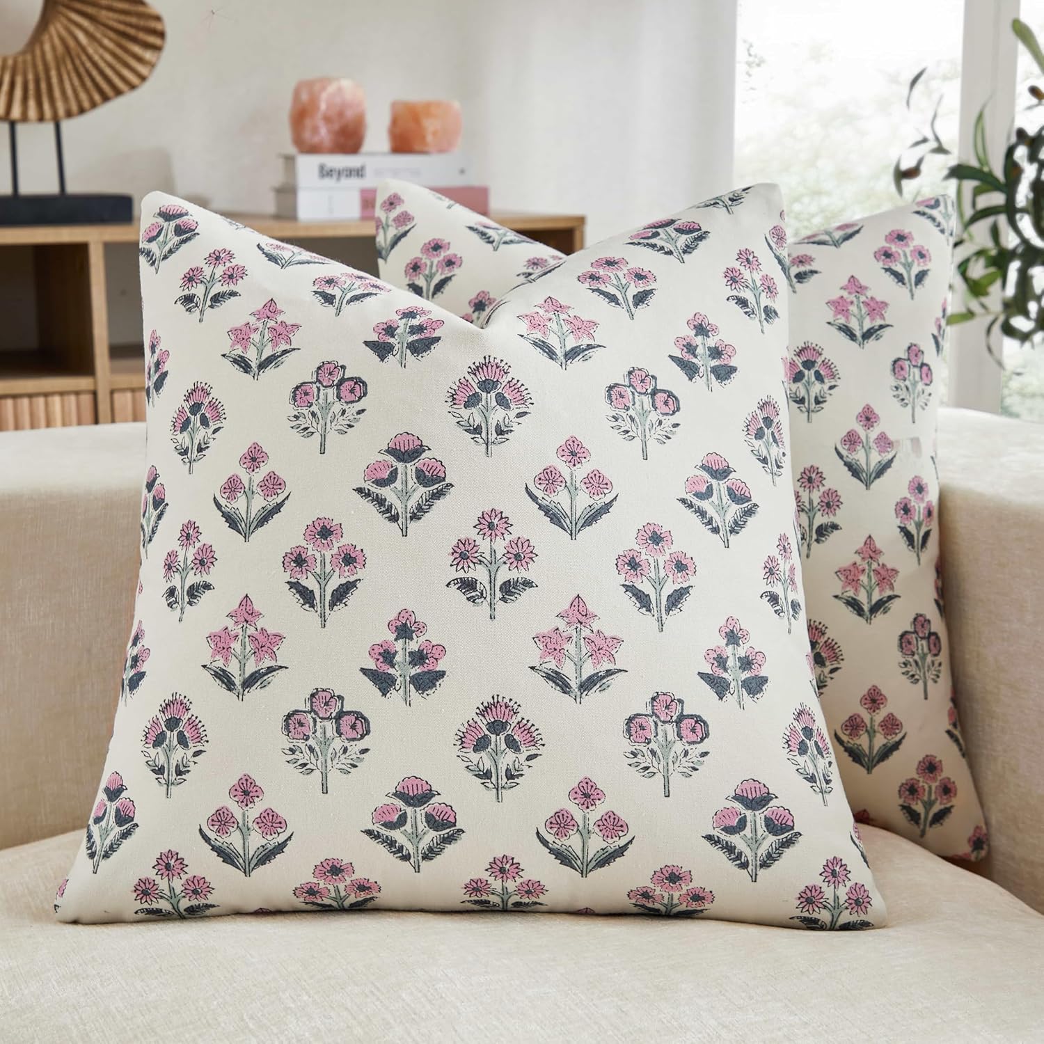 Boho Blue Pillow Cover — 18" — Pink