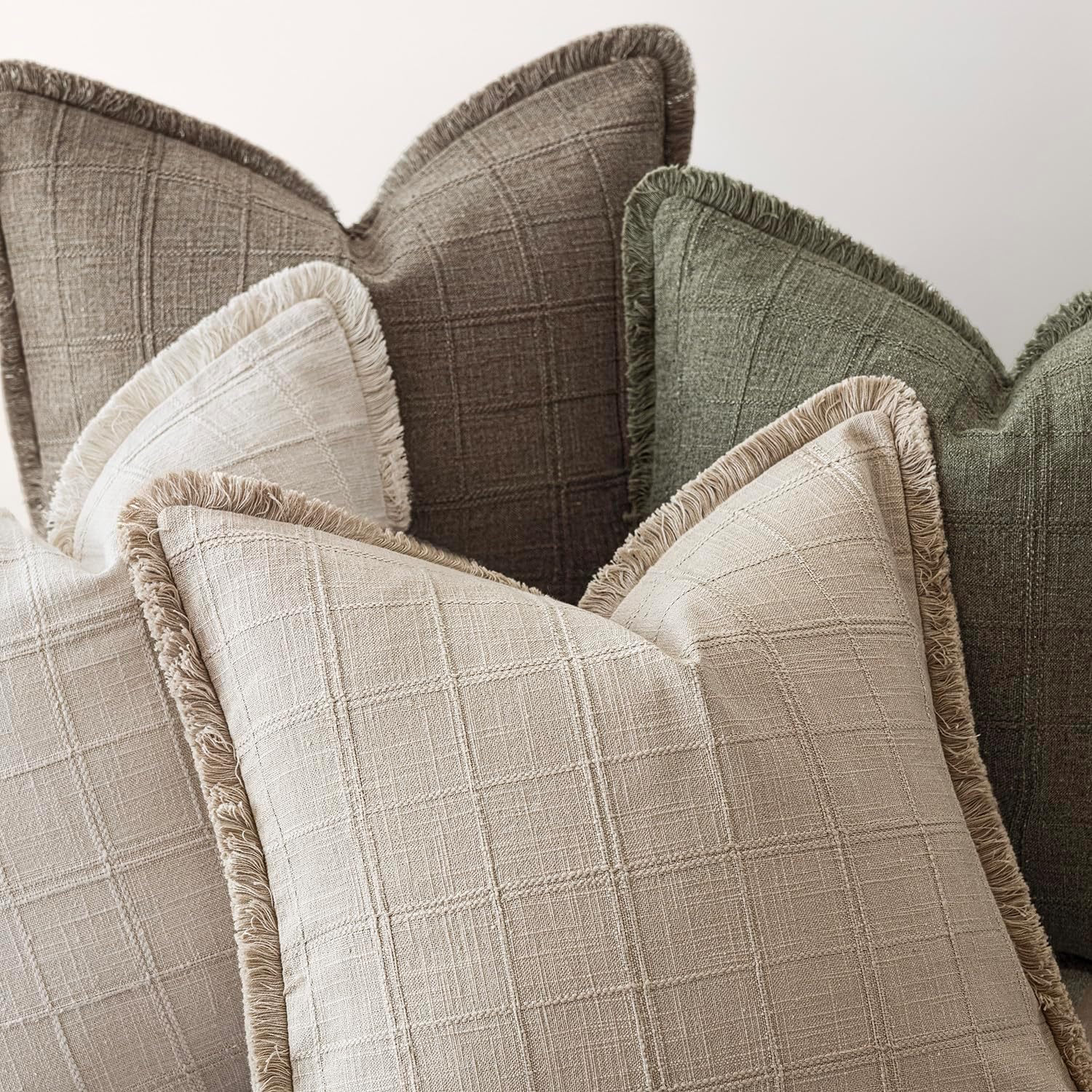 Linen Boho Beige Throw Pillow Cover — 18" - View 4