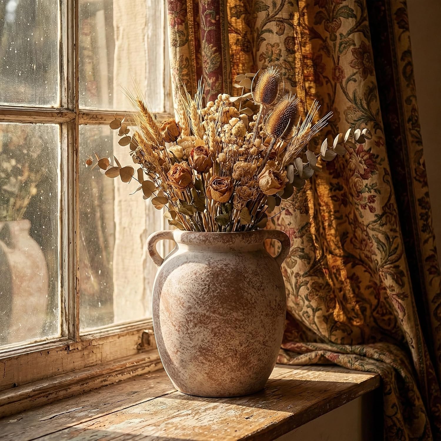 Farmhouse Beige Flower Vase — 7.28 In-earthenware